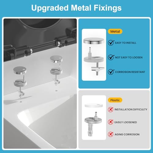 Tampa universal em forma de D para sanita, assento de sanita com fecho suave e libertação rápida para fácil limpeza, motivo diamante cinzento, 43,5*36,2*5,1 CM, Inclui molde de instalação