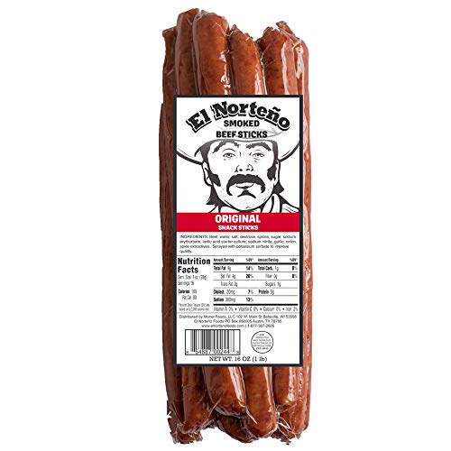 Original Bulk Beef Sticks - One Pounder Beef Jerky Sticks by El Norteño - Low Carb, Low Sugar Smoked Meat Sticks Proudly Made in the USA (16 - 1oz Snack Sticks)