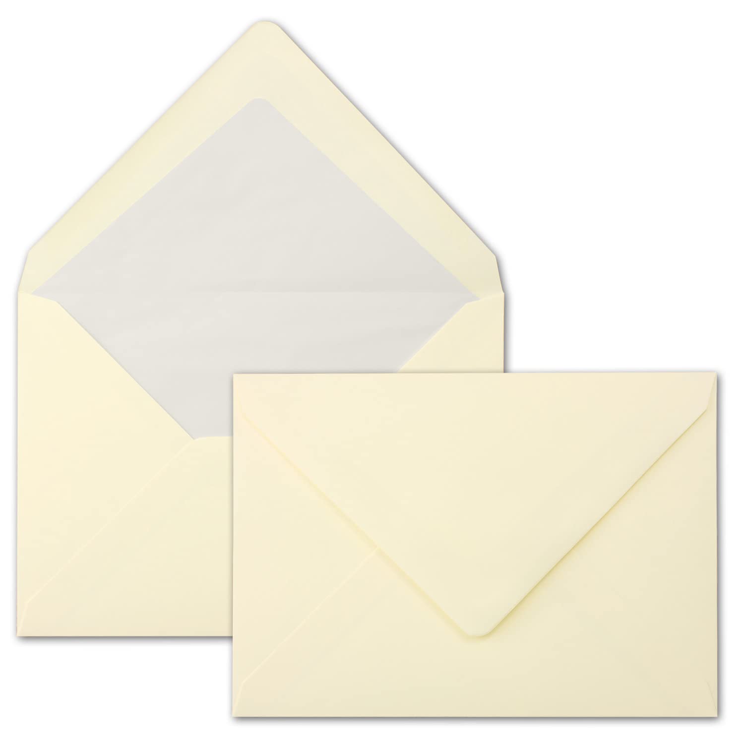 Gustav Neuser 50 Envelopes, Cream Colour, DIN C5, Lined, 90 g per m², 16.2 x 22.9 cm, Wet Seal with Pointed Flap