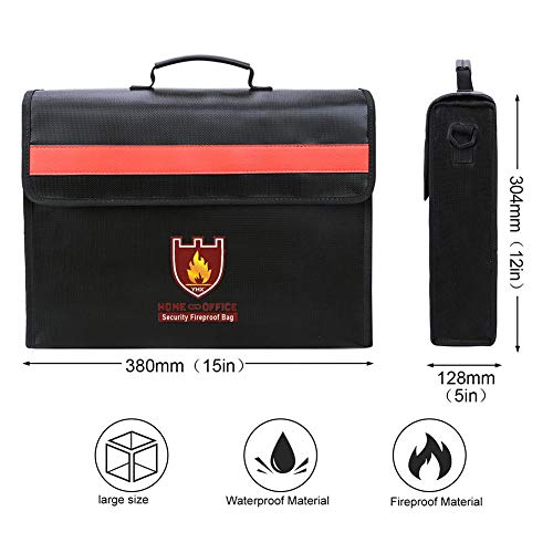 Fireproof Document Bag Waterproof w/Shoulder Strap & File Folders, Safety Household Storage Bag, Heavy Duty Protection for Valuable Documents, Jewelry, Passports, Money ect