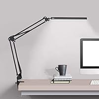 LED Desk lamp with clamp, Swing Arm Desk lamp, Adjustable Desk Light Eye-Care Table Light(3 Color Modes, 10-Level Dimmer,...
