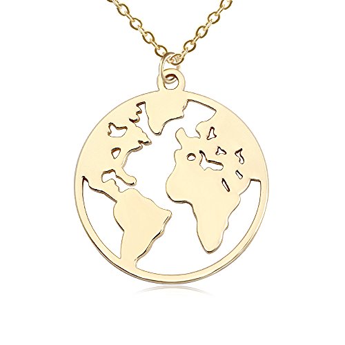 NOUMANDACharm World Map Necklace Round World Continents Pendant Jewelry Gift Necklace