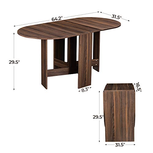 Tiptiper Folding Dining Table, Extendable Dinner Table with Wood Grain