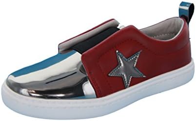 Girls (Little Kid/Big Kid) Side Star - Laceless Slip-On Leather Fashion Sneakers, Burgendy/Silver