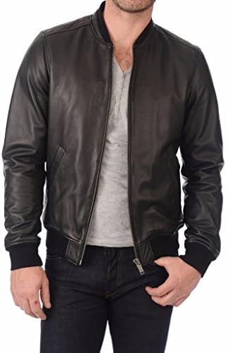 Leather Planet Men's Lambskin Leather Bomber Biker Jacket X-Small Black