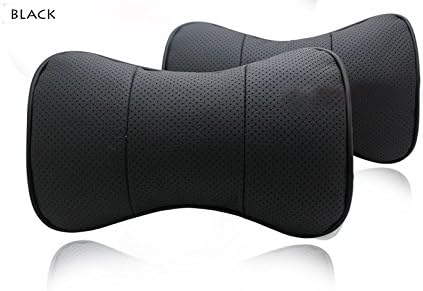 2 Pcs Genuine Leather Car Headrest Pillow Neck Rest Pillow Seat Cushion(Black)