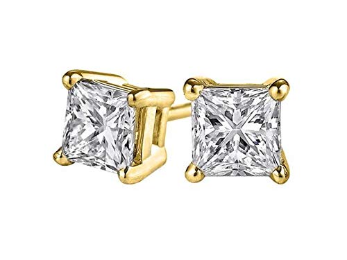 Princess Cut 5mm Created Diamond Yellow Gold Finish
