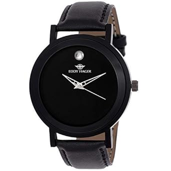 Eddy Hager Quartz Movement Analogue Black Dial Mens Day and Date Watch - EH-107-BK