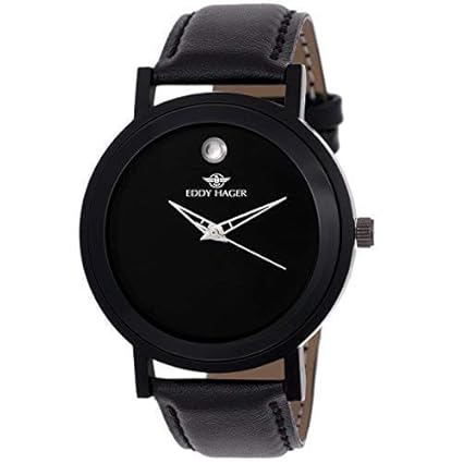 Eddy Hager Quartz Movement Analogue Black Dial Mens Day and Date Watch - EH-107-BK