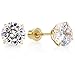 14k Yellow Gold Solitaire Round Cubic Zirconia Studs in Secure Screw-backs | Solid 14-Karat Gold CZ Earrings for Women (6mm, Yellow Gold)