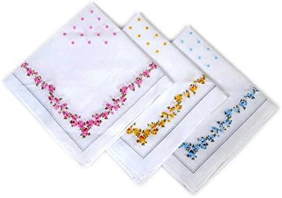 Boxed Fancy 3 pc. Ladies Garden Flowers Cotton Handkerchiefs (Style 1)