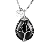 JADENOVA Natural Black Agate Necklace Healing Black