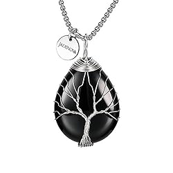 JADENOVA Natural Black Agate Necklace Healing Black
