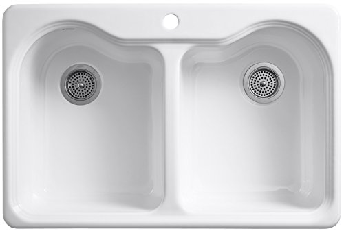 KOHLER K-5818-1-0 Hartland Self-Rimming Kitchen Sink with Single-Hole Faucet Drilling, White KOHLER K-5818-1-0 Hartland Self-Rimming Kitchen Sink with Single-Hole Faucet Drilling, White
