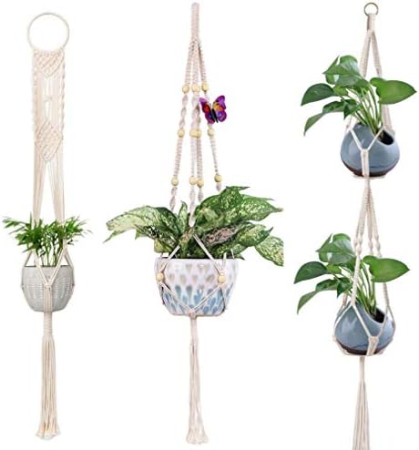 YBENWL 3 Pack Macrame Plant Hangers Handmade Hanging Planters Hanging Pot Holder, Indoor Outdoor Hanging Planter Basket Garden Balcony,Modern Boho Home Décor