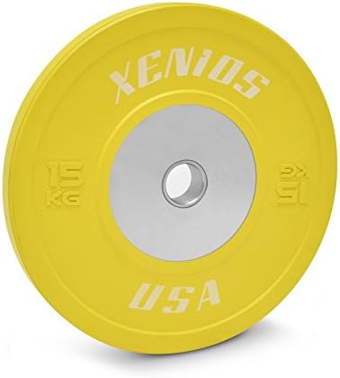 Competition Xenios USA Rubber Bumper Plate Centre with Stainless Steel Plate, Yellow, 15 kg, PSBPCRBPL15