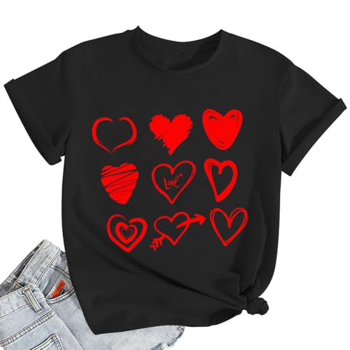 qdl Valentines Day Love Heart Shirt for Women-Cute Heart Short Sleeve Valentine Tee Tops