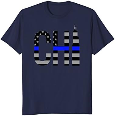CHI - Chicago Thin Blue Line Police Flag T Shirt