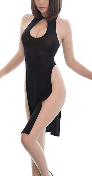 Amazon Co Jp Dokidoki 胸の谷間を強調 セクシーチャイナドレス 黒 ブラック シースルー 露出度高い 長いスリット コスプレ セクシー 服 ファッション小物