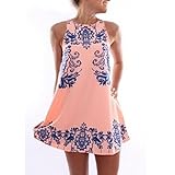 Yoyorule Women Vintage Sleeveless Beach Printed Short Mini Dress