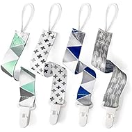 PandaEar Baby Pacifier Clips Solid Color, 4 Pack Universal Holder Leash for Boys and Girls, Perfect for Baby Teething Toys Teethers and Baby Shower Gift (Neutral)