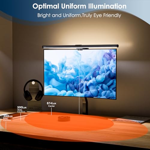 Quntis 51 cm Monitor Light with Backlight and Remote Control for Flat/Curved Screens, 4 Colours Adjustable Temperature and Brightness Monitor Lamp, Monitor Light Bar for PC