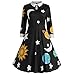 Fashion Womens Print Botton Long Sleeve Flare Vintage Dress Sun and Moon Star