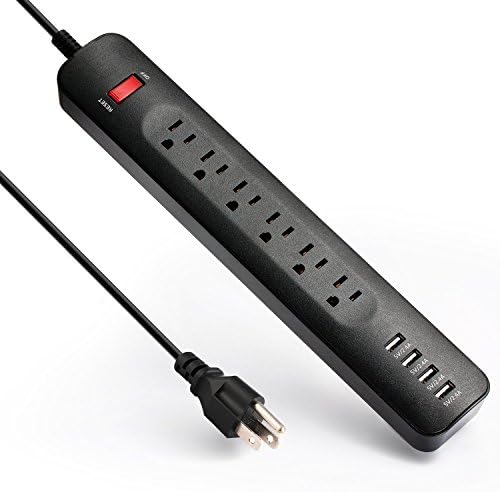 Power Strip, Surge Protector USB Charger AC Power Strip with 6 AC Outlets and 4 Smart USB Charging Ports,6ft Cord for Home and Office