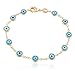 JOTW Gold Overlay with Mini Evil Eye Style 7.5 Inch Clasp Bracelet (Light Blue)