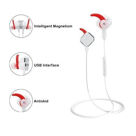 Bluetooth Headphones, Aidbucks HM2020 V4.1 Wireless Sport Bluetooth Headset Stereo Noise Cancelling Earbuds with Microphone for iPhone iPad Samsung and Other Bluetooth Android Devices(white)