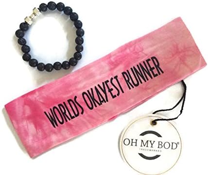 OH MY BOD Brand Pink or Gray Tye dye Worlds Okayest Runner Headband Bonus Free Dumbbell Bracelet Yoga Gym Grey Tye Dye Fitness Gifts