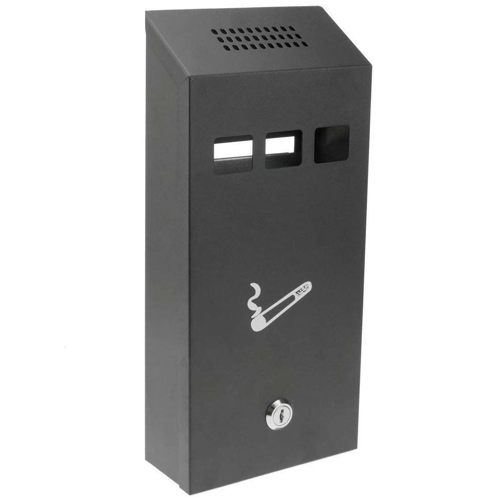Homespired® Outdoor Ash Bin, Smoking Cigarette Bin, Ashtray Solid Steel Heavy Duty Scratch Resistant, Powder Coated in Black, Cylinder Lock with 2 Keys (14.7 x 32.3 x 6.0 cm)