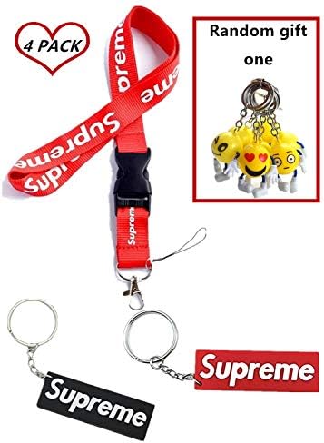 4Pack Urban Streetwear Lanyard Supreme Lanyard Red-3D double side key chain- Latest Fashion Design Neck Strap Keychain Holder Ring Style for Keys Phones Bags Accessories