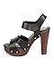 Women Leatherette Peep Toe Studded Wooden Chunky Heel Clog Sandal EB05 - Black