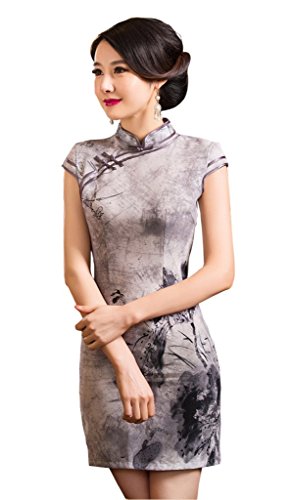 Angcoco Womens Retro Fashion ChinFun Chinoiserie Ink Painting Cheongsam Dress