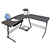 {US STOCK}Teekland Office Desk with Keyboard Tray，3-Pieces Corner Computer/Laptop Home Table(Black Tempered Glass，L-Shap）