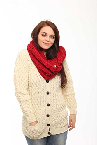 Carraig Donn 100% Merino Wool Snood Scarf with Buttons Red