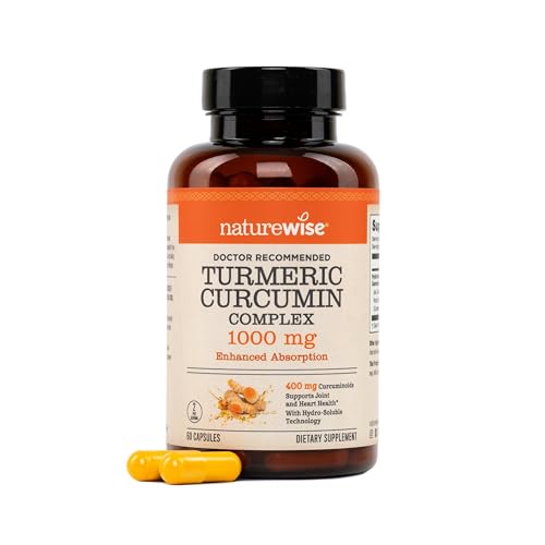 NatureWise Extra Strength Turmeric Curcumin 1000mg with Hydro-Soluble Technology for Ultra Absorption - 400mg Curcuminoids for Immune Support - Vegan, Non-GMO, 60 Capsules[30-Day Supply]