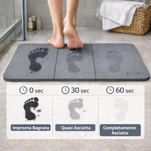 KLOTI Diatomite Bathroom Rug, Non-Slip Bath Mat, Absorbent Shower Mat, Non-Slip Bath Mat, Quick Drying Anti-Mildew, 60 x 39 cm, Grey