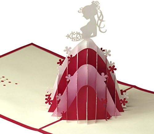 YUNLOY Folded Pop Up 3D Greeting Cards Handmade Valentines Day Creative Post Card - Wedding Pink Bride