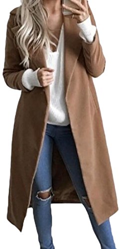 NQ Women's Fashion Open Front Solid Color Wool-Blend Long Coat Khaki M