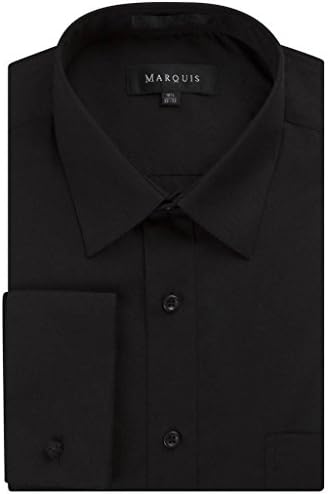 Marquis Men's 009F Regular Fit French Cuff Solid Dress Shirt - Black - 17.5 4-5
