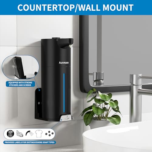 Aunmaon Automatic Soap Dispenser Touchless, Hands-Free, Multi Adjustable Volume, Long Battery Life, Compatible with Thick & Thin Dish/Hand Soap for Bathroom and Kitchen, Easy for Toddlers, Black