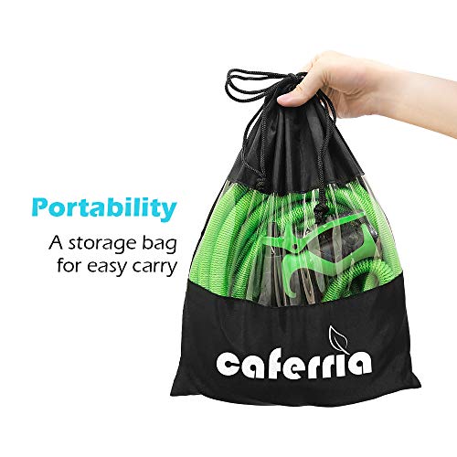 Caferria Garden Hose Expandable Water Hose 50ft Lightweight 3/4" Solid Brass Fittings Extra Strength Fabric Double Latex Core Flexible Hose with 9 Mode Spray Nozzle for Lawn Plants Car Washing (Green)