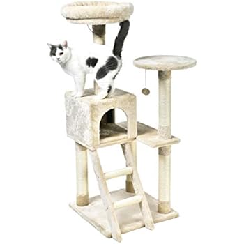 AmazonBasics Extra Large Cat Tree with Cave And Step Ladder - 19 x 50 x 19 Inches, Beige