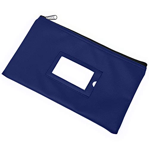 Money Bank Deposit Bag with Zipper | 11x6 inch | Navy Blue | Durable Leatherette Money Cash Coin Check Wallet Pouch for Men & Women with Framed ID Window and Blank Card | by GIDABRAND (3) - Thumbnail 5
