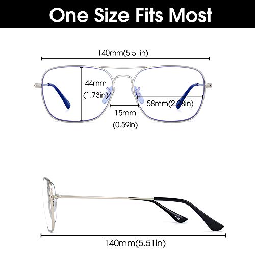 Aviator Blue Light Blocking Computer Glasses, Square Eye Protect Video Eyeglasses Anti Glare Men Women (Silver Frame Black Temple Tips) - Thumbnail 7
