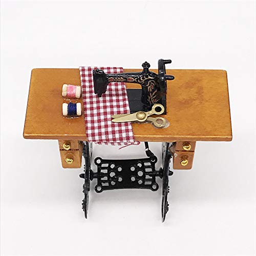 Kasien Dollhouse Accessory Mini Sewing Machine, Mini Sewing Machine with Thread For Wooden 1/12 Dollhouse Miniature Furniture