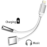 [Upgrade] Iphone 7 / 7 plus Adapter, Compatible IOS 10.3, ATool 2 in 1 Lightning adapter and Charger,Lightning to 3.5mm Audio Earphone Jack Cable - No Calling Function and Music Control (Silver)