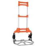 Heavy Duty Hand Truck & Dolly - 150 lb. Capacity Aluminum Utility Cart with Adjustable Shaft, Folds Down to Just 2" by Knack - Moving Equipment, Great for Lifting Boxes & Luggage (Orange)